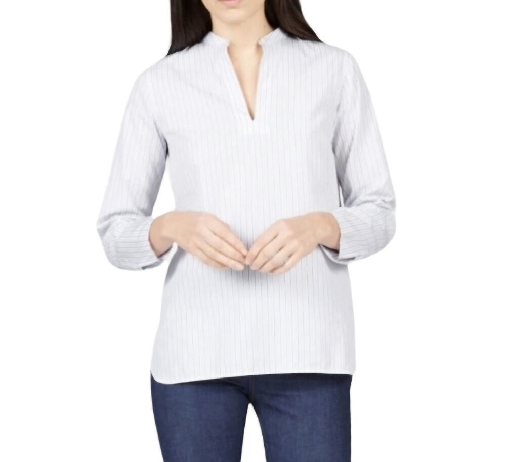 Everlane Popover Notch Collar Blue & White Stripe 3/4 sleeve Size 6 NWOT